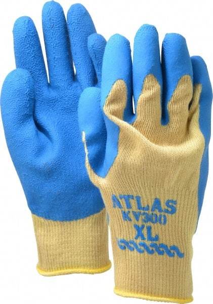SHOWA - Size XL (10), ANSI Cut Lvl 3, Abrasion Lvl 4, Rubber Coated Cut Resistant Gloves - Palm & Fingers Coated, Kevlar Lining, Knit Wrist, Yellow/Blue, Paired - Industrial Tool & Supply