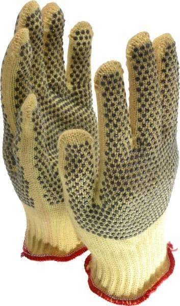 Honeywell - Size S (7), ANSI Cut Lvl 1, Abrasion Lvl 3, PVC Coated Cut Resistant Gloves - Fully Coated Coated, Kevlar Lining, Knit Wrist, Yellow/Brown, Paired - Industrial Tool & Supply
