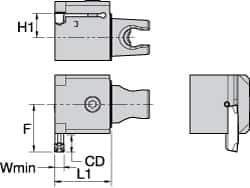 Kennametal - A4..05.. Insert, 30mm Head Length, 5mm Min Groove Width, Modular Grooving Cutting Unit Head - Neutral Cut, System Size KM25, Series A4 - Industrial Tool & Supply