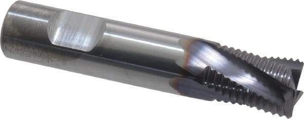Niagara Cutter - 1/2" Diam, Fine Pitch, 5/8" LOC, 4 Flute Solid Carbide Corner Chamfer Roughing End Mill - TiAlN Finish, 2-1/2" OAL, 1/2" Shank Diam, Single End, Centercutting, 20° Helix - Industrial Tool & Supply