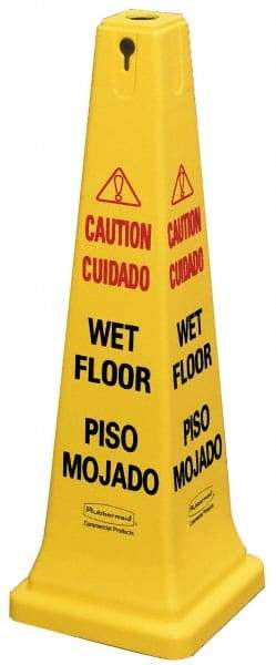 Rubbermaid - Caution - Wet Floor, 12-1/4" Wide x 36" High, Plastic Floor Sign - Cone, Black on Yellow, For Accident Prevention - Industrial Tool & Supply