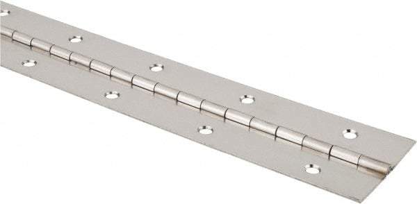 Made in USA - 24" Long x 2" Wide, 1/2" Knuckle, Stainless Steel Pol Sts Coating Continuous Hinge - 0.091" Pin Diam, 0.04" Thick with Holes - Industrial Tool & Supply