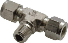 Parker - 3/8" OD, Stainless Steel Male Branch Tee - -425 to 1,200°F, 5/8" Hex, Comp x Comp x MNPT Ends - Industrial Tool & Supply