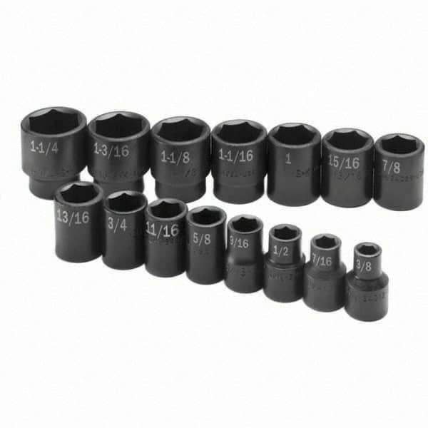 SK - 1/2" Drive Standard Impact Socket Set - 3/8 to 1-1/4", Inch Measurement Standard - Industrial Tool & Supply