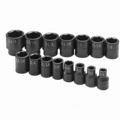 SK - 1/2" Drive Standard Impact Socket Set - 3/8 to 1-1/4", Inch Measurement Standard - Industrial Tool & Supply