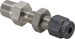 Parker - 1/8" OD, Stainless Steel Bulkhead Connector - 1/2" Hex, Comp x MNPT Ends - Industrial Tool & Supply