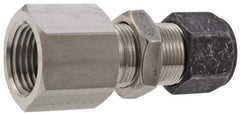 Parker - 1/2" OD, Stainless Steel Bulkhead Female Connector - 1-1/16" Hex, Comp x FNPT Ends - Industrial Tool & Supply