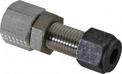 Parker - 1/4" OD, Stainless Steel Bulkhead Female Connector - 5/8" Hex, Comp x FNPT Ends - Industrial Tool & Supply
