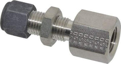 Parker - 1/4" OD, Stainless Steel Bulkhead Female Connector - 3/4" Hex, Comp x FNPT Ends - Industrial Tool & Supply