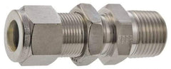 Parker - 1/8" OD, Stainless Steel Bulkhead Connector - -425 to 1,200°F, 1/2" Hex, Comp x MNPT Ends - Industrial Tool & Supply