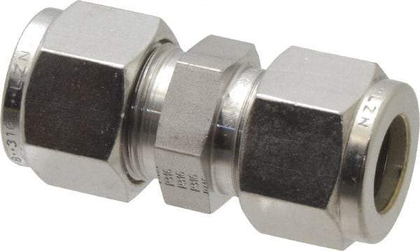 Parker - 1/2" OD, Stainless Steel Union - 13/16" Hex, Comp x Comp Ends - Industrial Tool & Supply