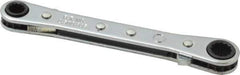 Proto - 1/4" x 5/16" 12 Point Reversible Ratcheting Box Wrench - Double End, 1-5/8" Head Diam x 1/2" Head Thickness, 4-3/8" OAL, Steel, Chrome Finish - Industrial Tool & Supply