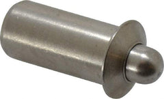 Vlier - 0.786" Body Len x 3/8" Body Diam, 0.234" Plunger Diam, 2.5 Lb Init to 7 Lb Final End Force, 0.786" Len Under Flange, Stainless Steel Press Fit Spring Plunger - 1/2" Flange Diam, 0.096" Flange Thickness, 0.882" Plunger Len, 3/16" Plunger Projection - Industrial Tool & Supply