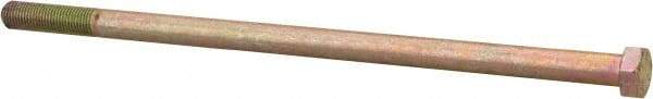 Made in USA - 3/8-24 UNF, 8" Length Under Head Hex Head Cap Screw - Partially Threaded, Grade 8 Alloy Steel, Zinc Yellow Dichromate Finish, 9/16" Hex - Industrial Tool & Supply
