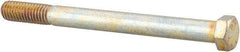 Made in USA - 7/16-14 UNC, 5" Length Under Head Hex Head Cap Screw - Partially Threaded, Grade 8 Alloy Steel, Zinc Yellow Dichromate Finish, 5/8" Hex - Industrial Tool & Supply