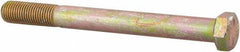 Made in USA - 7/16-20 UNF, 4-1/2" Length Under Head Hex Head Cap Screw - Partially Threaded, Grade 8 Alloy Steel, Zinc Yellow Dichromate Finish, 5/8" Hex - Industrial Tool & Supply