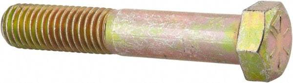 Value Collection - 9/16-12 UNC, 3-1/4" Length Under Head Hex Head Cap Screw - Partially Threaded, Grade 8 Alloy Steel, Zinc Yellow Dichromate Finish, 13/16" Hex - Industrial Tool & Supply