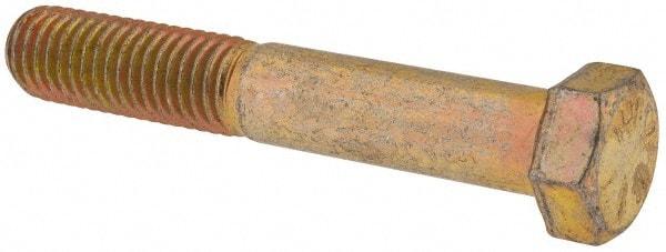 Made in USA - 9/16-12 UNC, 3-1/2" Length Under Head Hex Head Cap Screw - Partially Threaded, Grade 8 Alloy Steel, Zinc Yellow Dichromate Finish, 13/16" Hex - Industrial Tool & Supply