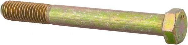 Made in USA - 9/16-12 UNC, 5" Length Under Head Hex Head Cap Screw - Partially Threaded, Grade 8 Alloy Steel, Zinc Yellow Dichromate Finish, 13/16" Hex - Industrial Tool & Supply