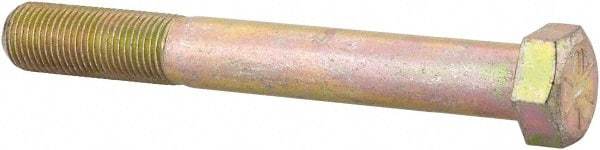 Made in USA - 9/16-18 UNF, 4-1/2" Length Under Head Hex Head Cap Screw - Partially Threaded, Grade 8 Alloy Steel, Zinc Yellow Dichromate Finish, 13/16" Hex - Industrial Tool & Supply