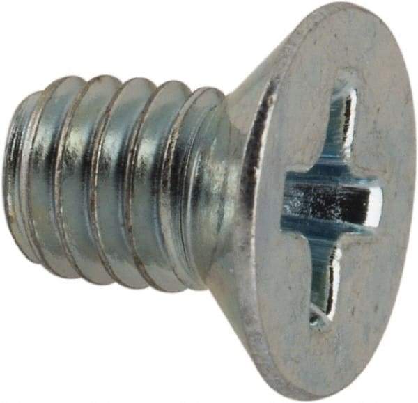Value Collection - M4x0.70 Metric Coarse, 6mm OAL Phillips Drive Machine Screw - Flat Head, Grade 4.8 Steel, Zinc-Plated Finish, Without Washer - Industrial Tool & Supply