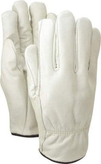 MCR Safety - Size L Grain Cowhide Work Gloves - For Work & Driver, Uncoated, Slip-On Cuff, Tan, Paired - Industrial Tool & Supply