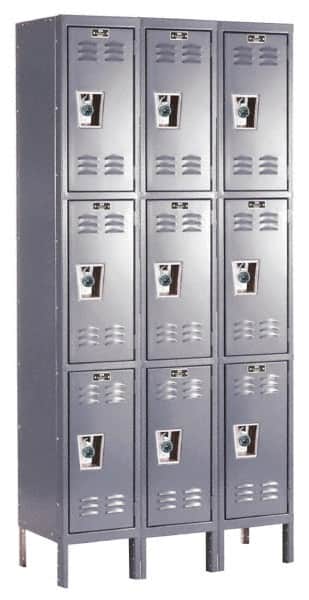 Hallowell - 9 Door, 3 Tier, Ready-Built Wardrobe & Box Lockers - Industrial Tool & Supply