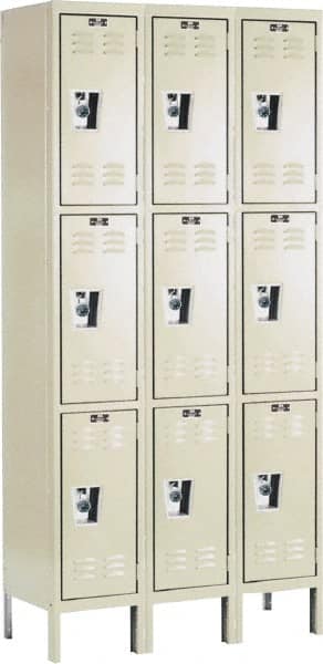 Hallowell - 9 Door, 3 Tier, Ready-Built Wardrobe & Box Lockers - Industrial Tool & Supply
