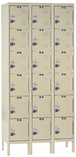 Hallowell - 18 Door, 6 Tier, Ready-Built Wardrobe & Box Lockers - Industrial Tool & Supply