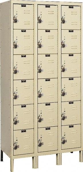 Hallowell - 18 Door, 6 Tier, Ready-Built Wardrobe & Box Lockers - Industrial Tool & Supply