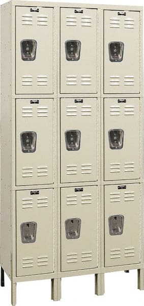 Hallowell - 9 Door, 3 Tier, Galvanite Corrosion Resistant Wardrobe & Box Lockers - Industrial Tool & Supply