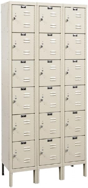Hallowell - 18 Door, 6 Tier, Galvanite Corrosion Resistant Wardrobe & Box Lockers - Industrial Tool & Supply