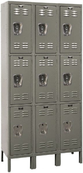 Hallowell - 9 Door, 3 Tier, Premium Wardrobe Lockers - Industrial Tool & Supply