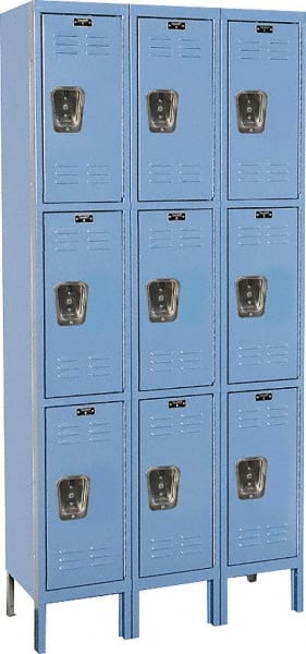 Hallowell - 9 Door, 3 Tier, Premium Wardrobe Lockers - Industrial Tool & Supply