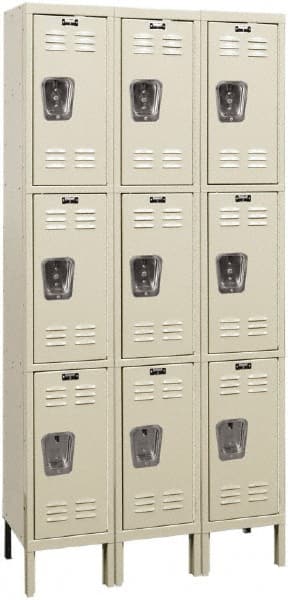 Hallowell - 9 Door, 3 Tier, Premium Wardrobe Lockers - Industrial Tool & Supply