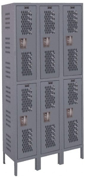 Hallowell - 6 Door, 2 Tier, Heavy-Duty Ventilated Wardrobe & Box Lockers - Industrial Tool & Supply