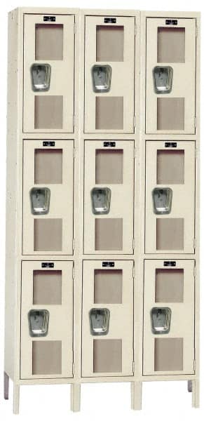 Hallowell - 9 Door, 3 Tier, Safety-View Wardrobe Lockers - Industrial Tool & Supply
