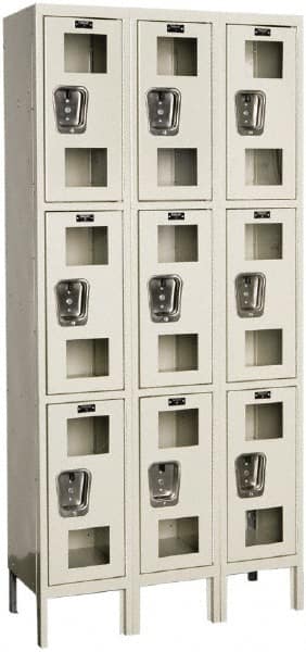 Hallowell - 9 Door, 3 Tier, Safety-View Wardrobe Lockers - Industrial Tool & Supply