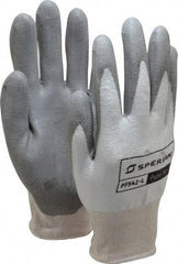 Honeywell - Size L (9), Polyurethane Coated HPPE Fiber Cut Resistant Gloves - Palm & Fingers Coated, Knit Wrist, White/Gray, Paired - Industrial Tool & Supply