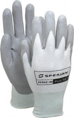 Honeywell - Size M (8), Polyurethane Coated HPPE Fiber Cut Resistant Gloves - Palm & Fingers Coated, Knit Wrist, White/Gray, Paired - Industrial Tool & Supply