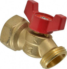 B&K Mueller - 3/4" Pipe, 125 psi WOG Rating, 1/4" Long Shank, Brass Hose Bibb, Stop Valve - Wing Tee Handle, FNPT x GHT End Connections - Industrial Tool & Supply