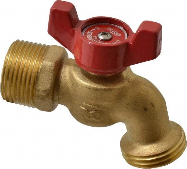 B&K Mueller - 1/2" Pipe, 125 psi WOG Rating, Brass Hose Bibb, Stop Valve - Wing Tee Handle, FNPT/MNPT x GHT End Connections - Industrial Tool & Supply