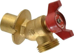 B&K Mueller - 1/2" Pipe, Brass Sillcock - Quarter Turn Handle, Soldered x GHT End Connections, 125 psi WOG Rating - Industrial Tool & Supply