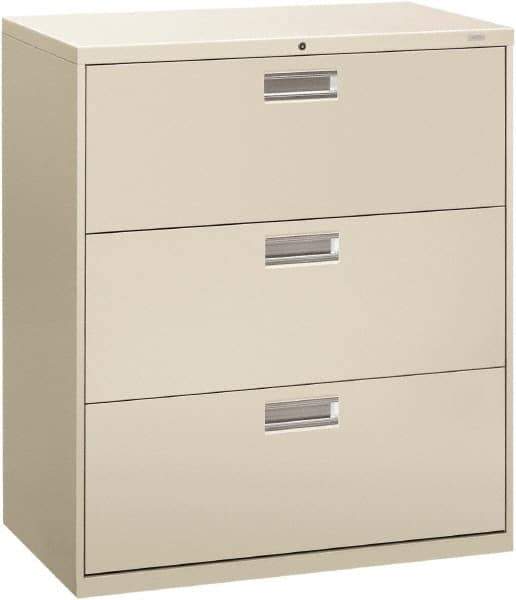 Hon - 36" Wide x 40.88" High x 19-1/4" Deep, 3 Drawer Lateral File - Steel, Light Gray - Industrial Tool & Supply