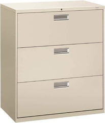 Hon - 36" Wide x 40.88" High x 19-1/4" Deep, 3 Drawer Lateral File - Steel, Light Gray - Industrial Tool & Supply