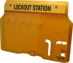 Master Lock - 1 Piece, Empty Polycarbonate Padlock Station - 16 Inch Wide x 12-1/4 Inch High x 1-3/4 Inch Deep, Black on Yellow, Covered - Industrial Tool & Supply