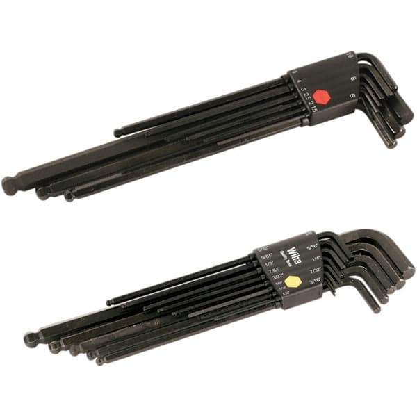 Wiha - 22 Piece, L-Key Long Arm Ball End Hex Key Set - 0.05 to 3/8" Range, Chrome Vanadium Molybdenum - Industrial Tool & Supply