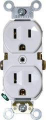 Leviton - 125 VAC, 15 Amp, 5-15R NEMA Configuration, White, Specification Grade, Self Grounding Duplex Receptacle - 1 Phase, 2 Poles, 3 Wire, Flush Mount, Tamper Resistant - Industrial Tool & Supply