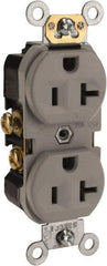 Leviton - 125 VAC, 20 Amp, 5-20R NEMA Configuration, Gray, Specification Grade, Self Grounding Duplex Receptacle - 1 Phase, 2 Poles, 3 Wire, Flush Mount, Tamper Resistant - Industrial Tool & Supply