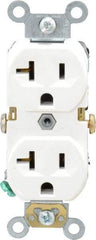 Leviton - 125 VAC, 20 Amp, 5-20R NEMA Configuration, White, Specification Grade, Self Grounding Duplex Receptacle - 1 Phase, 2 Poles, 3 Wire, Flush Mount, Tamper Resistant - Industrial Tool & Supply